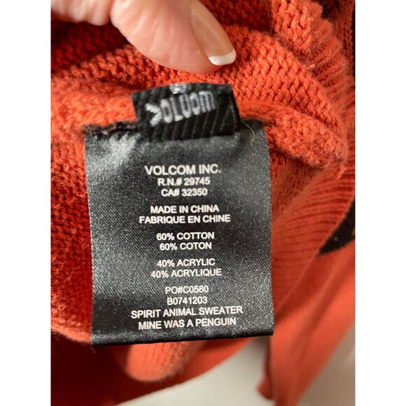 Volcom Orange Retro Sweater Spirit Animal Sz Medium - Picture 4 of 5